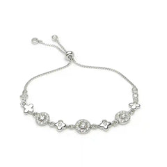 Sterling Silver Floral CZ Adjustable Bracelet