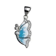 925 Sterling Silver Blue Enamel Butterfly Pendant with Cubic Zirconia