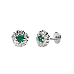 925 Sterling Silver Green CZ Floral Cluster Stud Earrings for Women