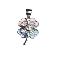 925 Sterling Silver Four Leaf Clover Pendant with Multicolor Enamel & Cubic Zirconia