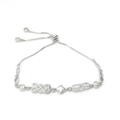 Sterling Silver Adjustable Bracelet with Infinity, Clover, and Stone Links