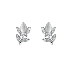 Sterling Silver 925 Cat’s Eye Tulip Floral Stud Earrings for Women