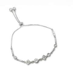 Sterling Silver Adjustable Bracelet with Square and Round Stone Links