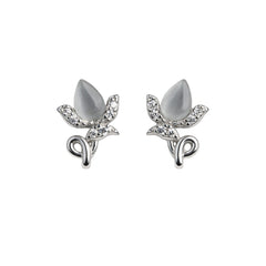 Sterling Silver 925 Cat’s Eye Floral Stud Earrings for Women