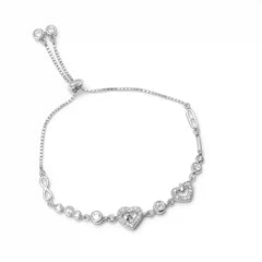 Sterling Silver Heart CZ Adjustable Bracelet for Women