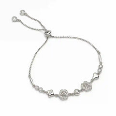 Sterling Silver Floral Triangle CZ Adjustable Bracelet for Women