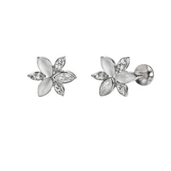 Sterling Silver 925 Cat’s Eye Floral Stud Earrings for Women