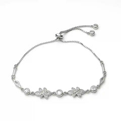 Sterling Silver Floral CZ Adjustable Bracelet