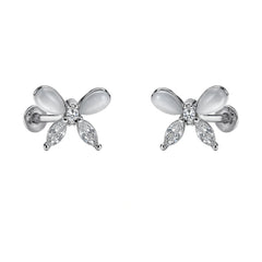 Sterling Silver 925 Cat’s Eye Bow Stud Earrings for Women