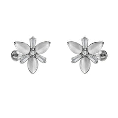 Sterling Silver 925 Cat’s Eye Floral Stud Earrings for Women