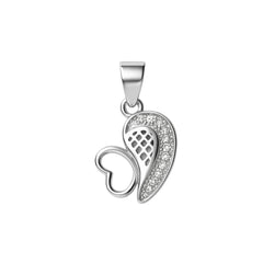 925 Sterling Silver Angel Wing Heart Pendant with Cubic Zircon