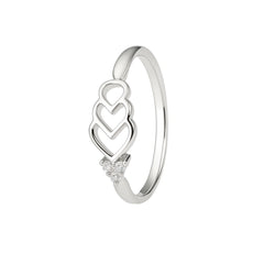 Interlinked Heart Motif Diamond Silver Ring