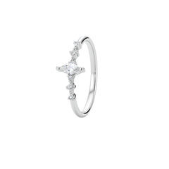 Delicate Leaf Design Diamond Silver Ring for Women