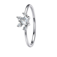 Minimal Single Stone Diamond Silver Ring for Women
