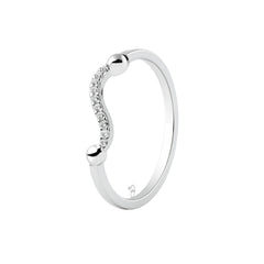 Curved Diamond Band Silver Ring