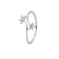 Open Twin Flower Diamond Silver Ring
