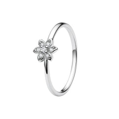 Petal Flower Diamond Silver Ring