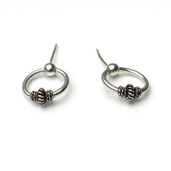 Men’s 925 Silver Stud Bali Earrings – Tribal Rope Bead Hoop Design