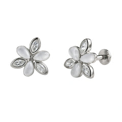 Sterling Silver 925 Cat’s Eye Floral Stud Earrings for Women