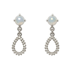 Silver Opal Heart Drop Earrings for Women