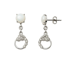 Silver Opal Circle Drop Earrings with Crystal Accents