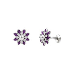 Violet Petal Floral Pearl Stud Earrings