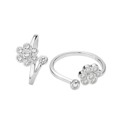 Elegant Flower Design Diamond Silver Toe Rings
