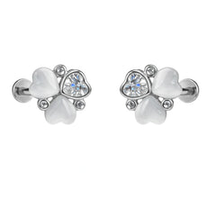 Sterling Silver 925 Cat’s Eye & Zircon Heart Cluster Stud Earrings for Women