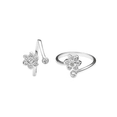 Petal Bloom Diamond Adjustable Silver Toe Rings