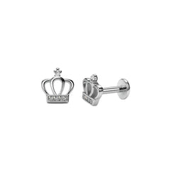 925 Sterling Silver Crown Stud Earrings with Cubic Zirconia