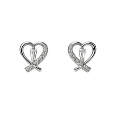 Elegant 925 Sterling Silver Heart Design Stud Earrings with CZ Stones