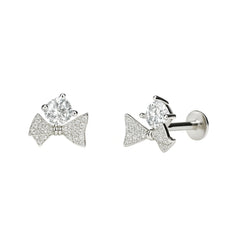 925 Sterling Silver Bow CZ Stud Earrings