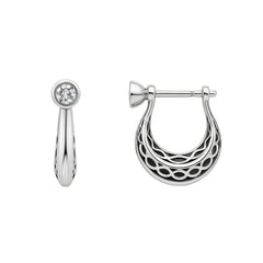 925 Sterling Silver Men’s Bali Hoop Earrings with Clear Stone