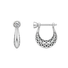 925 Sterling Silver Men’s Bali Hoop Earrings with Clear Stone