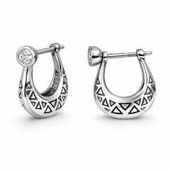 925 Sterling Silver Men’s Bali Hoop Earrings with Clear Stone