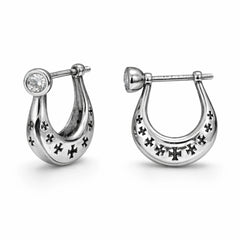 Men’s Cross Design Bali Hoop Earrings in 925 Sterling Silver
