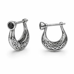 Men’s Black Stone Bali Hoop Earrings in 925 Sterling Silver