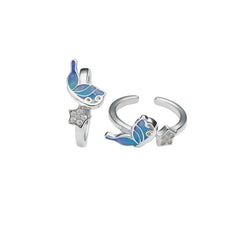 Sterling Silver Adjustable Toe Rings with Enamel Bird Motif