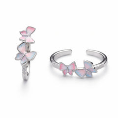 Sterling Silver Butterfly Adjustable Toe Ring with Enamel Finish