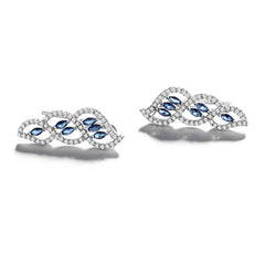 Rhodium Plated Silver Ear Cuffs with Sparkling CZ Blue Stones