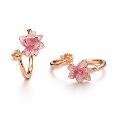 925 Sterling Silver Rose Gold Plated Pink Enamel Floral Toe Ring – Adjustable