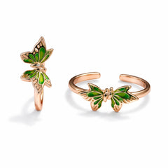 925 Sterling Silver Rose Gold Plated Green Enamel Butterfly Adjustable Toe Ring
