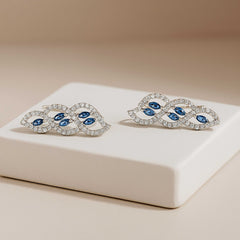Rhodium Plated Silver Ear Cuffs with Sparkling CZ Blue Stones
