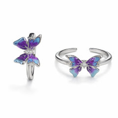 925 Sterling Silver Purple Blue Enamel Butterfly Adjustable Toe Ring