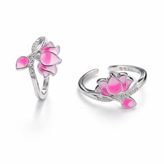 925 Sterling Silver Pink Lotus Flower Toe Ring – Adjustable Floral Design