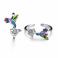 925 Sterling Silver Multicolor Hummingbird Toe Ring – Adjustable Bird Design