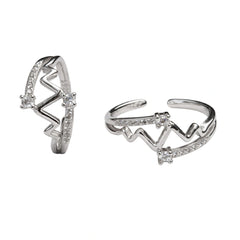 Sterling Silver 925 Zig Zag Adjustable Toe Ring with Clear CZ Stones