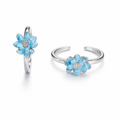 925 Sterling Silver Blue Flower Toe Ring – Adjustable Floral Enamel Design