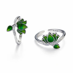 925 Sterling Silver Green Lotus Toe Ring – Adjustable Floral Enamel Design