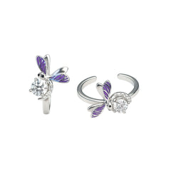 925 Sterling Silver Purple Butterfly Toe Ring with Crystal – Adjustable Design